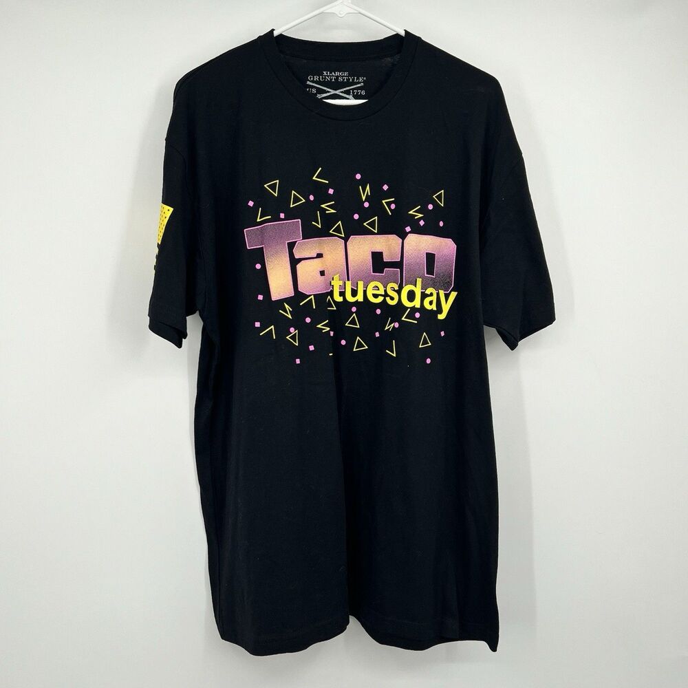 Mens Taco Tuesday Grunt Style Graphic T-Shirt Black Printed